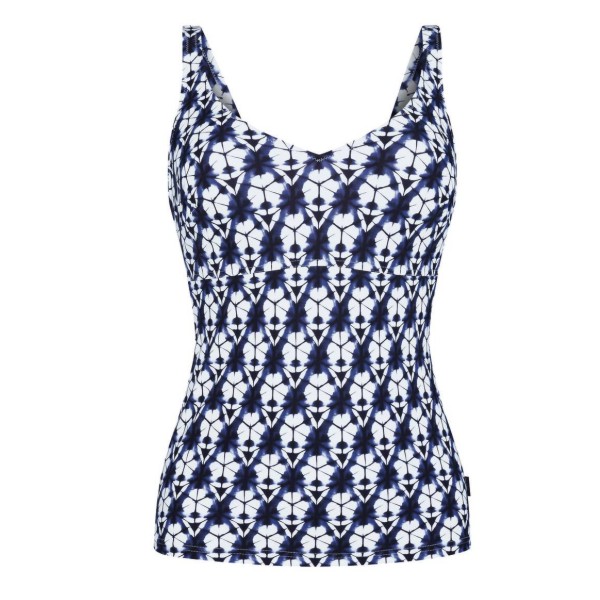 top tankini con aros color estampado azul índigo copa F 
