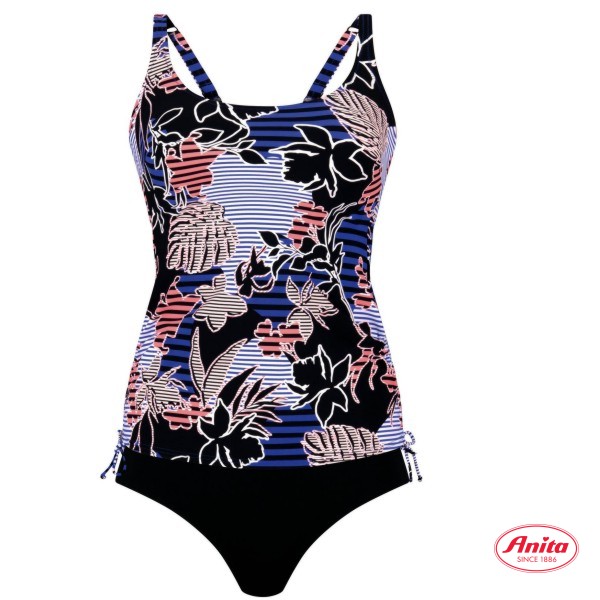 tankini sin aros estampado floral sobre rayas copa F