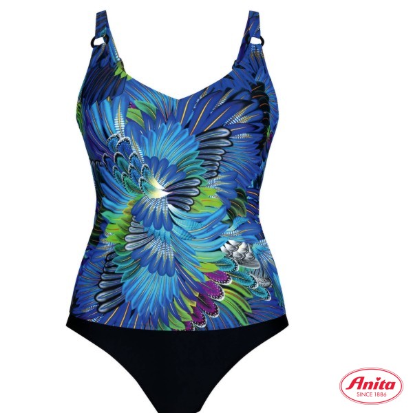 tankini sin aros copa B estampado de plumas azul 