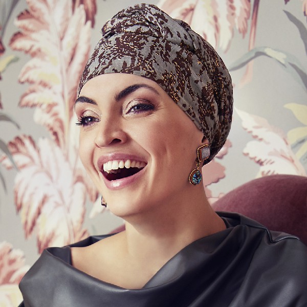turbante color polvo de oro marron modelo AMBER BOHO TURBAN SET