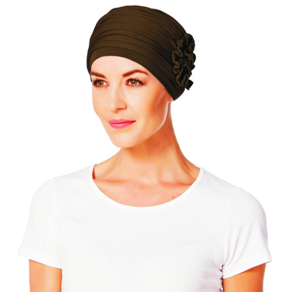 Artículo turbante con flor de bambú marron oscuro modelo LOTUS