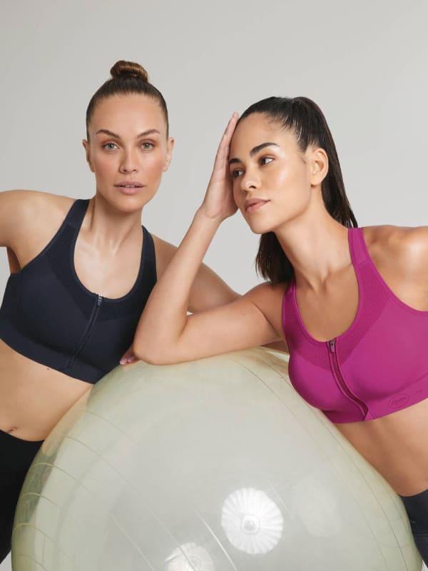 Sujetador deportivo rosa con cremallera delantera 